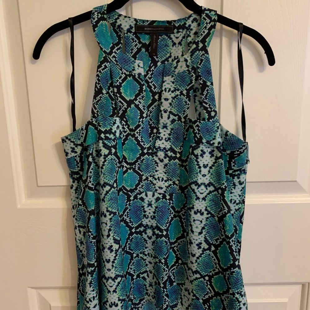 BCBG Blue Snakeskin print blouse size small